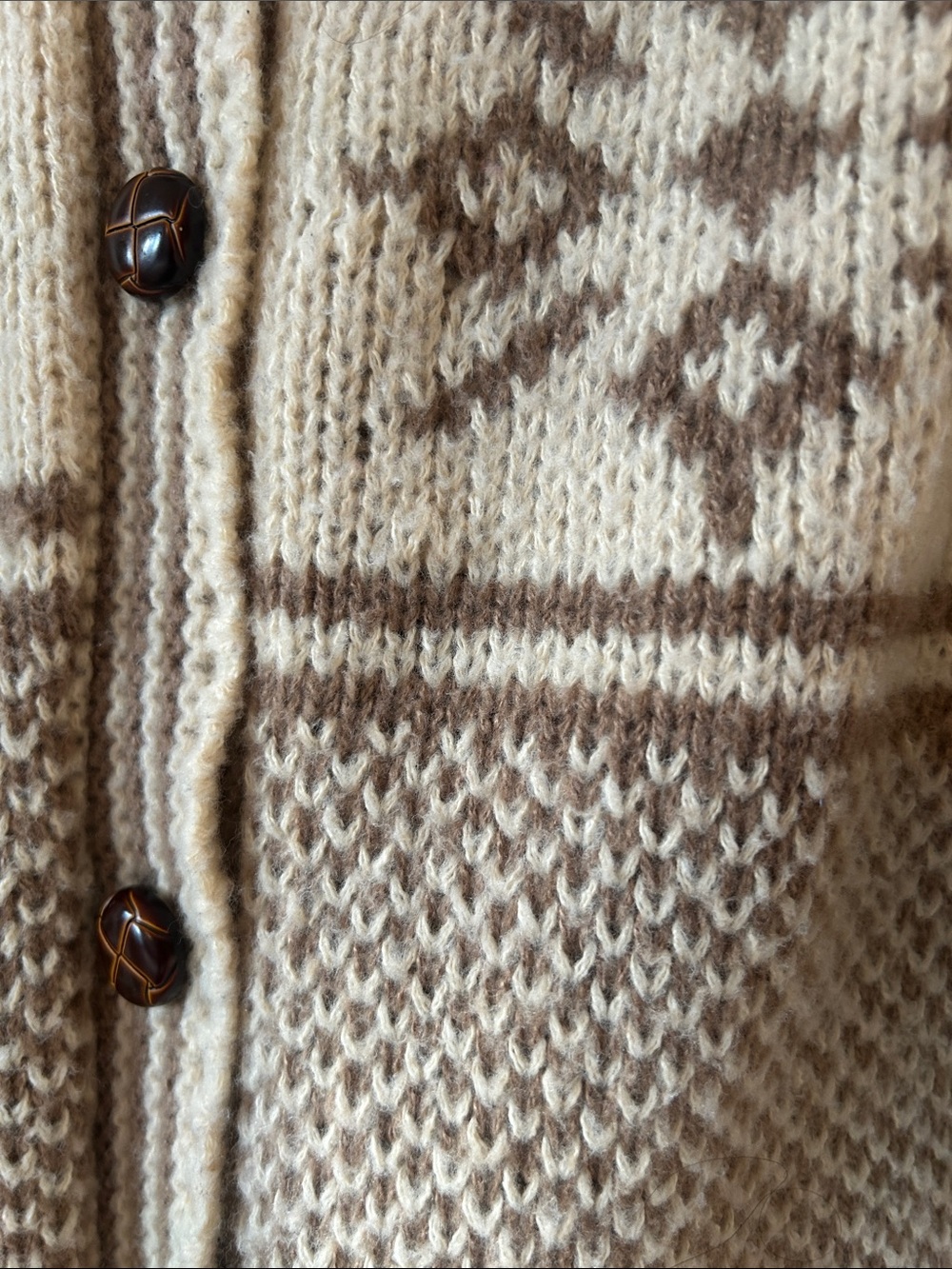 Vintage-Inspired Cream & Taupe Knit Button-Front Sweater - Picture 6 of 7